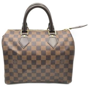 Louis Vuitton Speedy 25 Damier Ebene Boston Bag Handbag Brown Gold